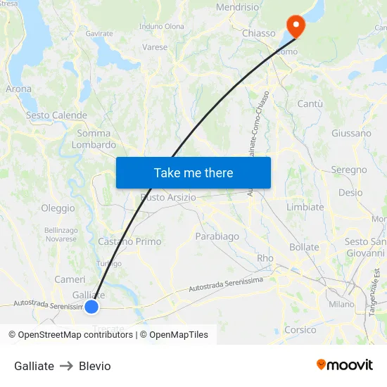 Galliate to Blevio map