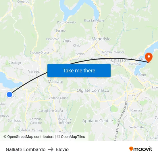 Galliate Lombardo to Blevio map