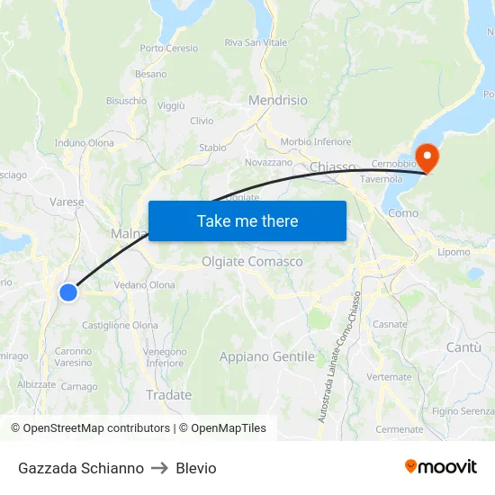 Gazzada Schianno to Blevio map