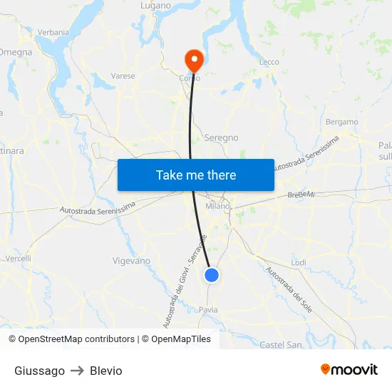 Giussago to Blevio map