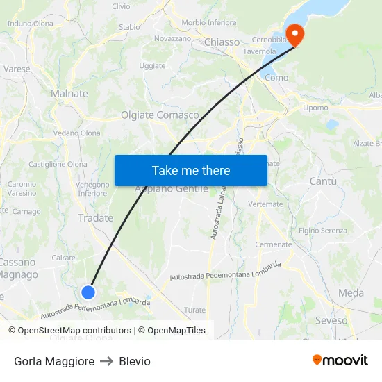 Gorla Maggiore to Blevio map