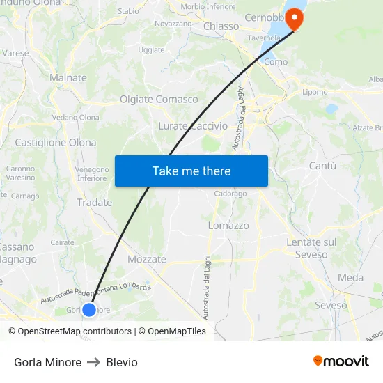Gorla Minore to Blevio map