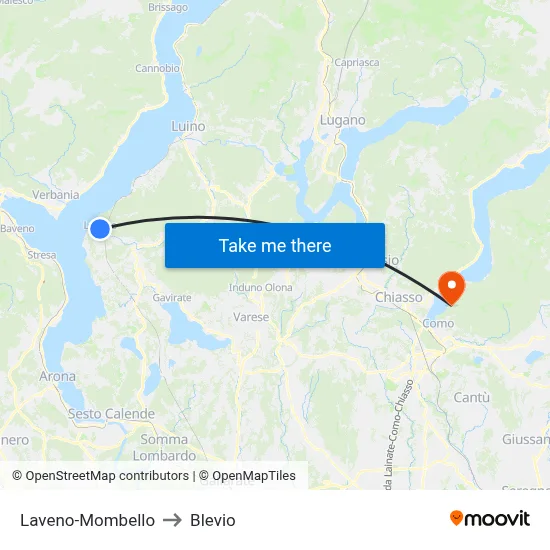 Laveno-Mombello to Blevio map