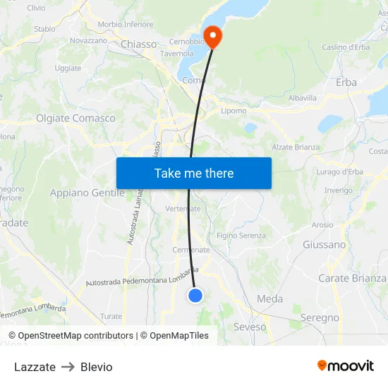 Lazzate to Blevio map