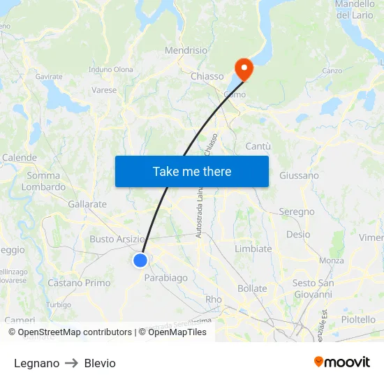 Legnano to Blevio map