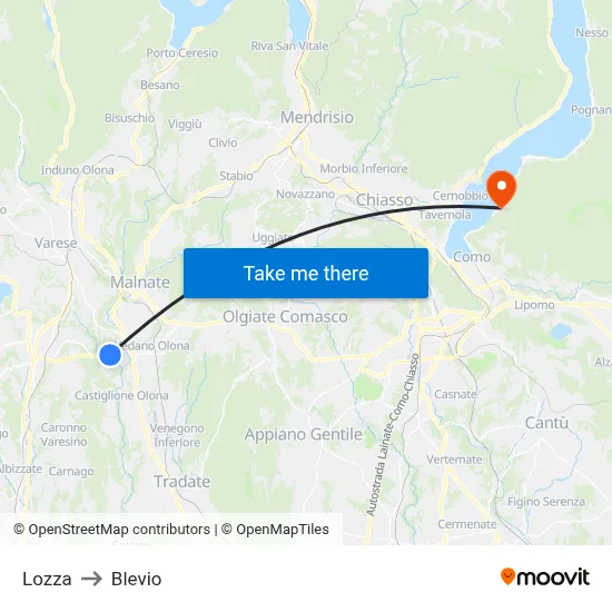 Lozza to Blevio map