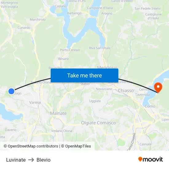 Luvinate to Blevio map