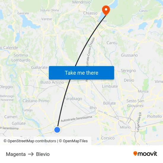 Magenta to Blevio map