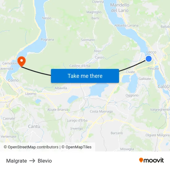 Malgrate to Blevio map