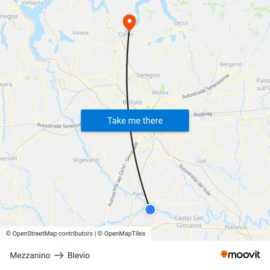 Mezzanino to Blevio map
