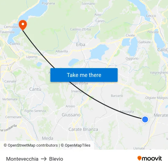 Montevecchia to Blevio map