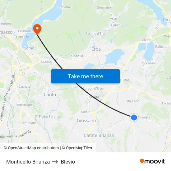 Monticello Brianza to Blevio map