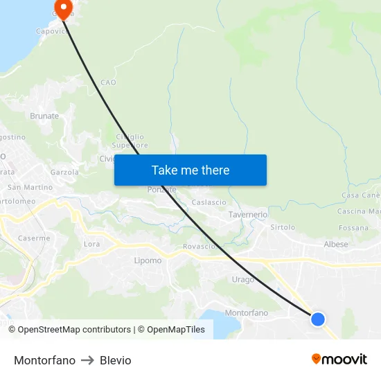 Montorfano to Blevio map