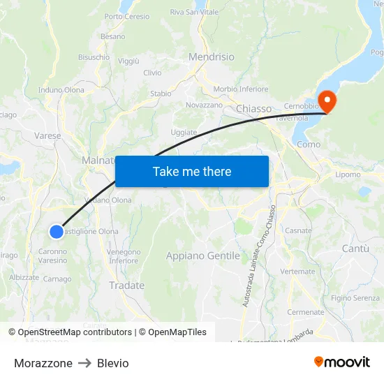 Morazzone to Blevio map
