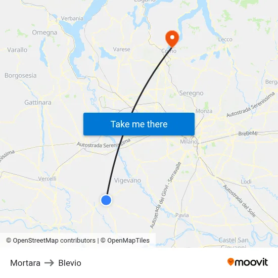 Mortara to Blevio map