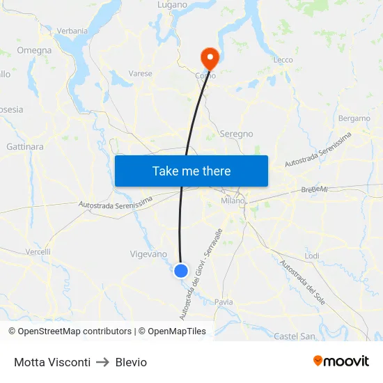 Motta Visconti to Blevio map