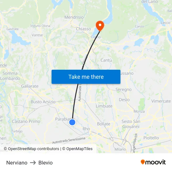 Nerviano to Blevio map