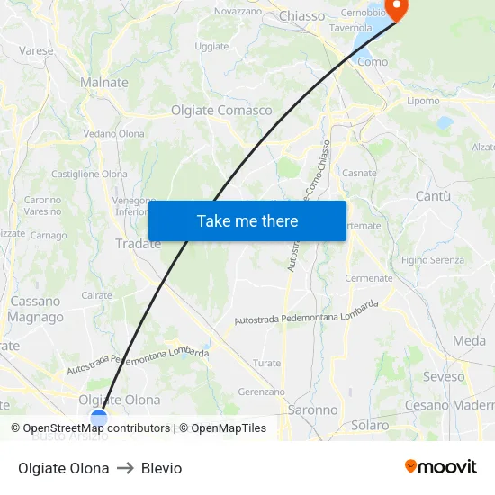 Olgiate Olona to Blevio map