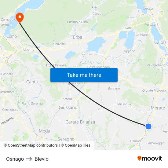 Osnago to Blevio map