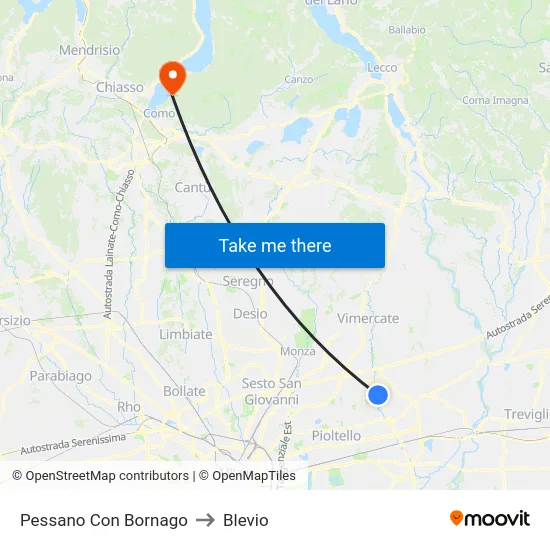 Pessano Con Bornago to Blevio map