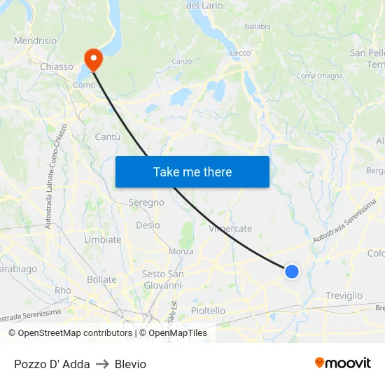 Pozzo D' Adda to Blevio map