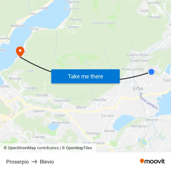 Proserpio to Blevio map
