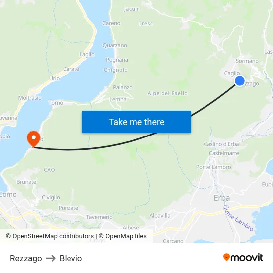 Rezzago to Blevio map