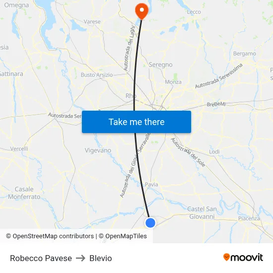 Robecco Pavese to Blevio map
