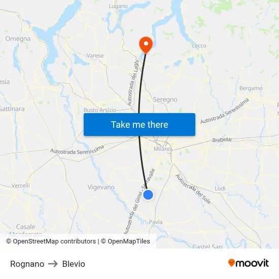 Rognano to Blevio map