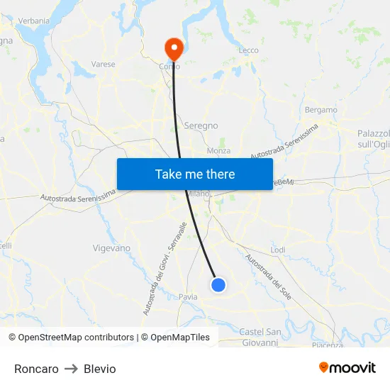 Roncaro to Blevio map