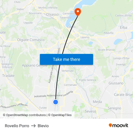 Rovello Porro to Blevio map