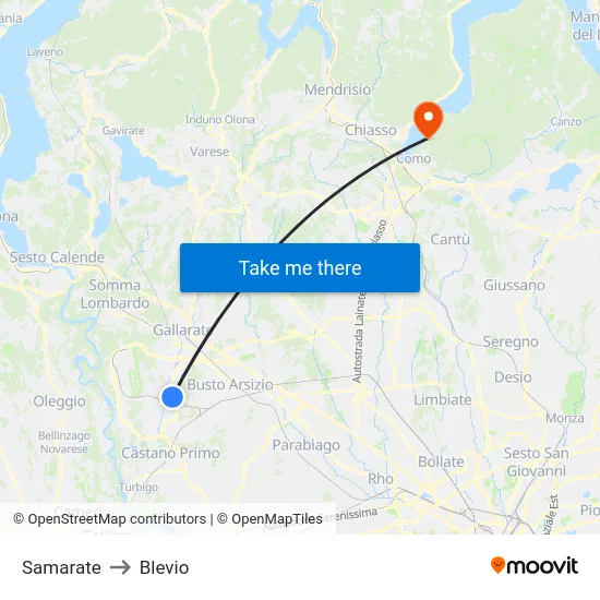 Samarate to Blevio map