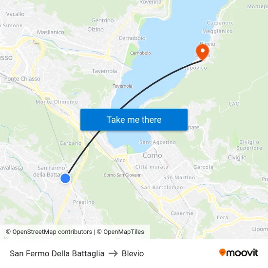 San Fermo Della Battaglia to Blevio map