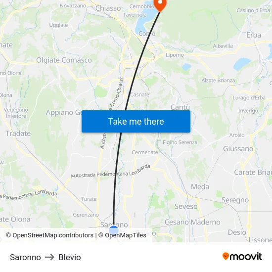 Saronno to Blevio map