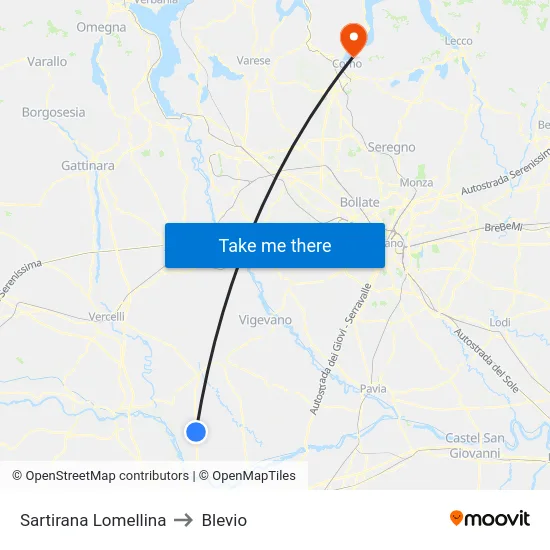 Sartirana Lomellina to Blevio map