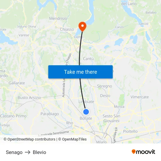 Senago to Blevio map