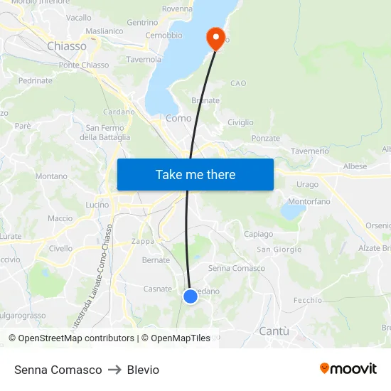 Senna Comasco to Blevio map