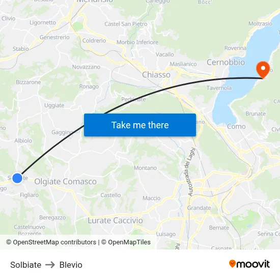 Solbiate to Blevio map