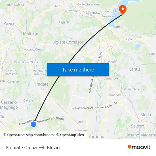 Solbiate Olona to Blevio map