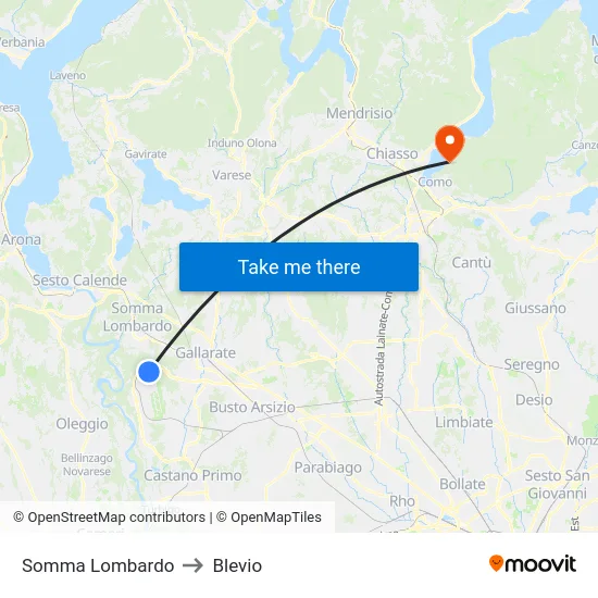 Somma Lombardo to Blevio map