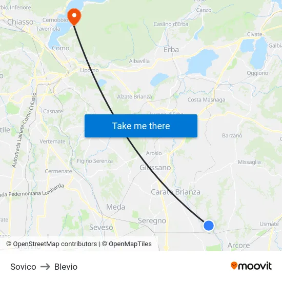 Sovico to Blevio map