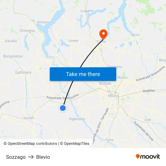 Sozzago to Blevio map