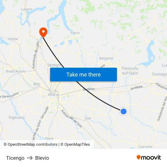 Ticengo to Blevio map