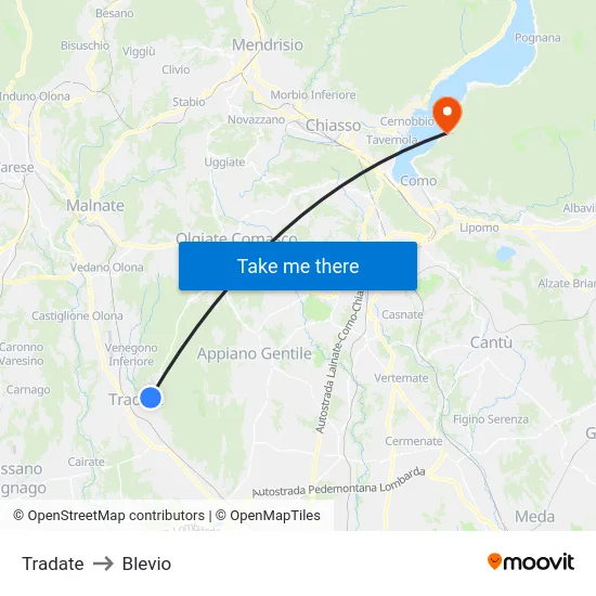 Tradate to Blevio map