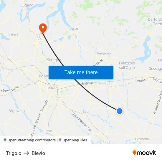 Trigolo to Blevio map