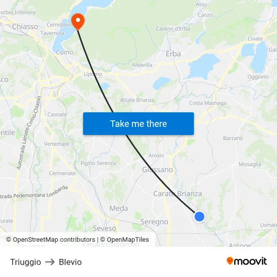 Triuggio to Blevio map