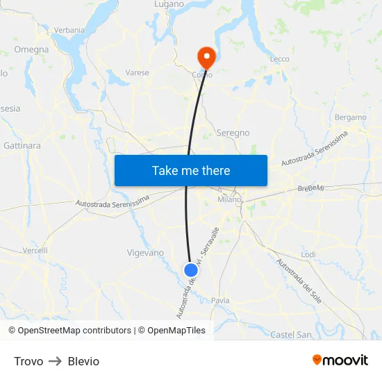 Trovo to Blevio map