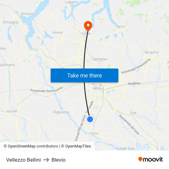 Vellezzo Bellini to Blevio map