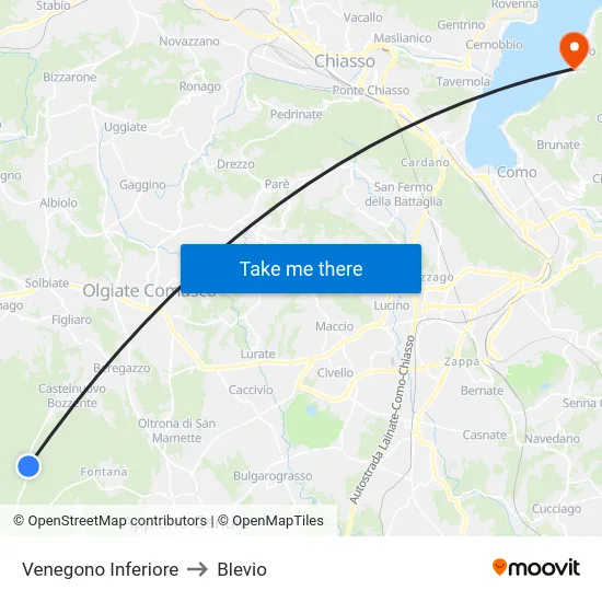 Venegono Inferiore to Blevio map