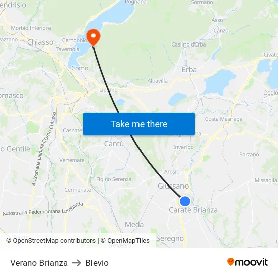Verano Brianza to Blevio map